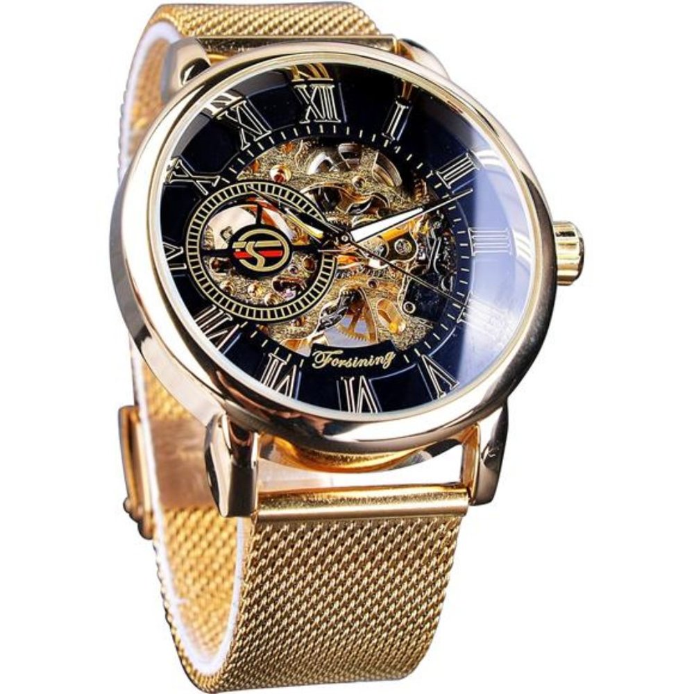 Men's Skeleton Watch Steampunk Watch Black Mechanical Watch for Men Minimalist